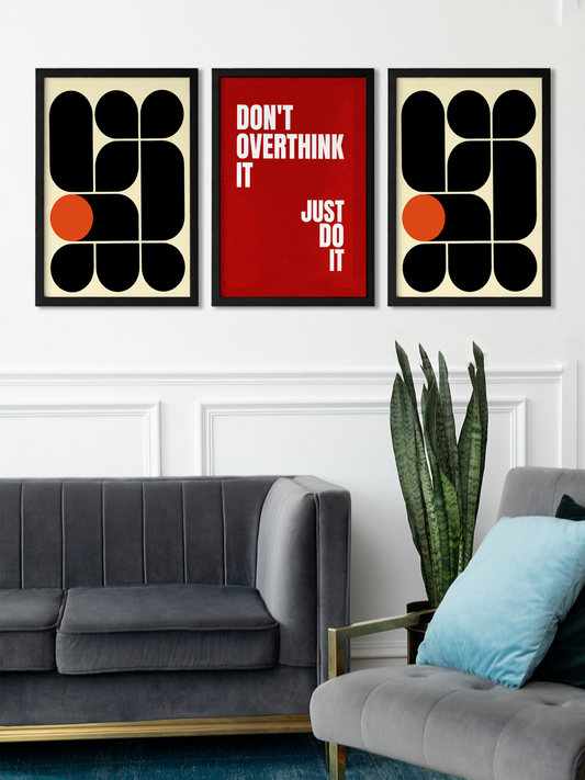 Don’t Overthink It – Premium Minimalist 3-Piece Motivational Wall Art Frame Set for Modern Home & Office