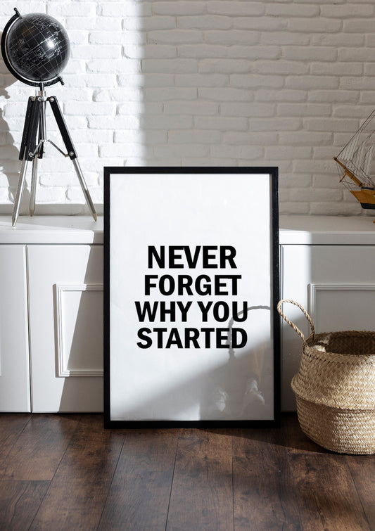 NEVER FORGET WHY YOU STARTED | Motivational Frame & Poster