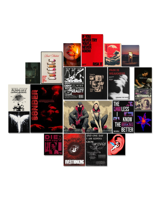 Midnight Vibes Wall Collage Kit | Gen-Z Dark Aesthetic Poster Set