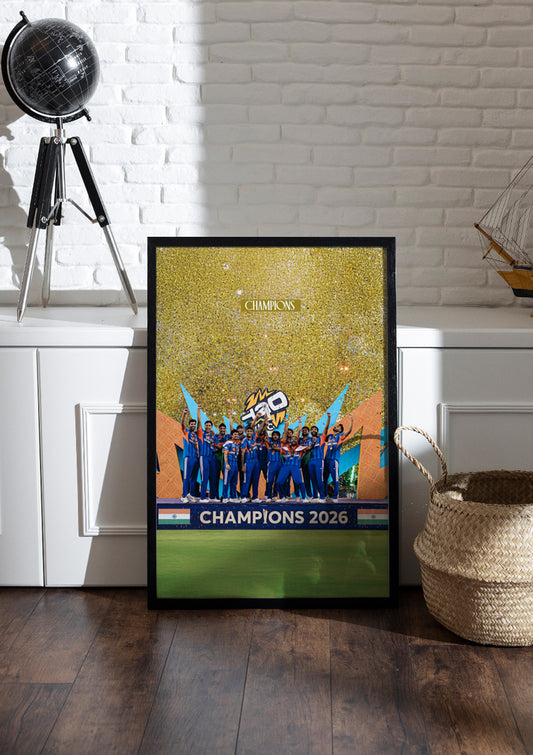 celebrating their victory as winners of the 2026 ICC Men's T20 World Cup| Cricket Frame & Poster