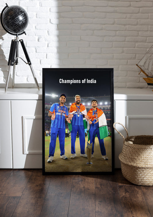 Suryakumar Yadav, Hardik Pandya, and Ishan Kishan | ICC T20 2026 | Cricket Frame & Poster