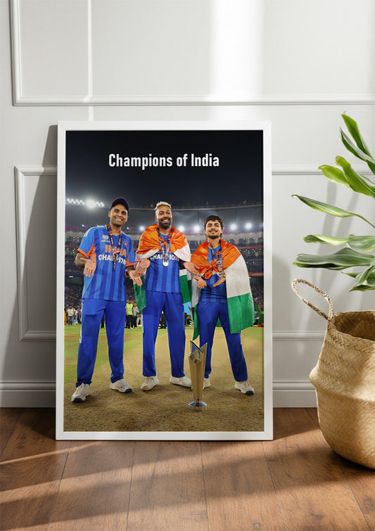 Suryakumar Yadav, Hardik Pandya, and Ishan Kishan | ICC T20 2026 | Cricket Frame & Poster