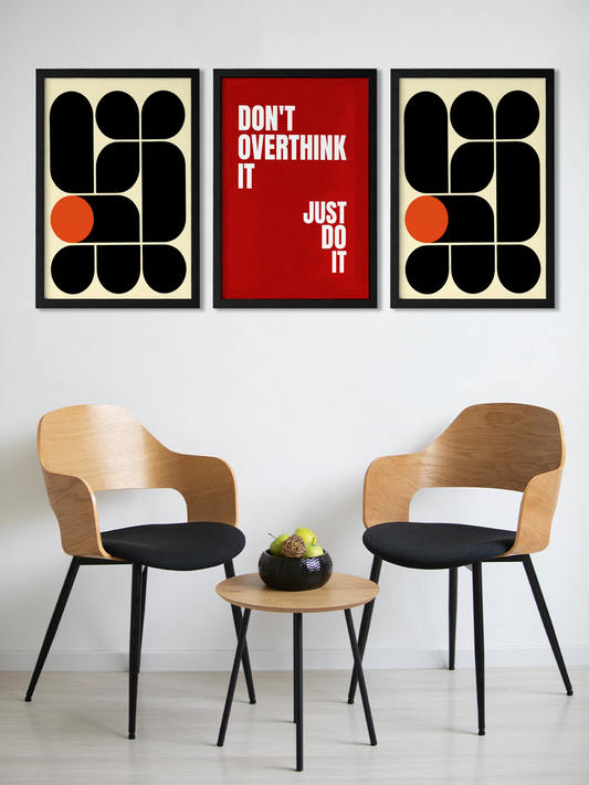 Don’t Overthink It – Premium Minimalist 3-Piece Motivational Wall Art Frame Set for Modern Home & Office