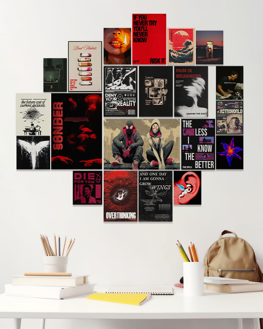 Midnight Vibes Wall Collage Kit | Gen-Z Dark Aesthetic Poster Set