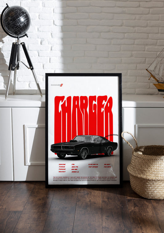 Black 1970 Dodge Charger R/T | Car Frame & Poster
