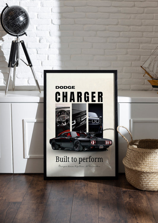 black Dodge Charger muscle car  | Car Frame & Poster