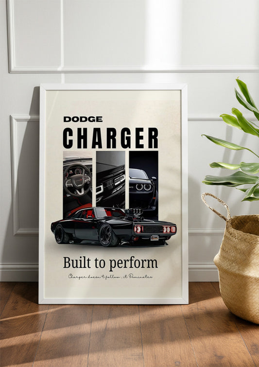 black Dodge Charger muscle car  | Car Frame & Poster